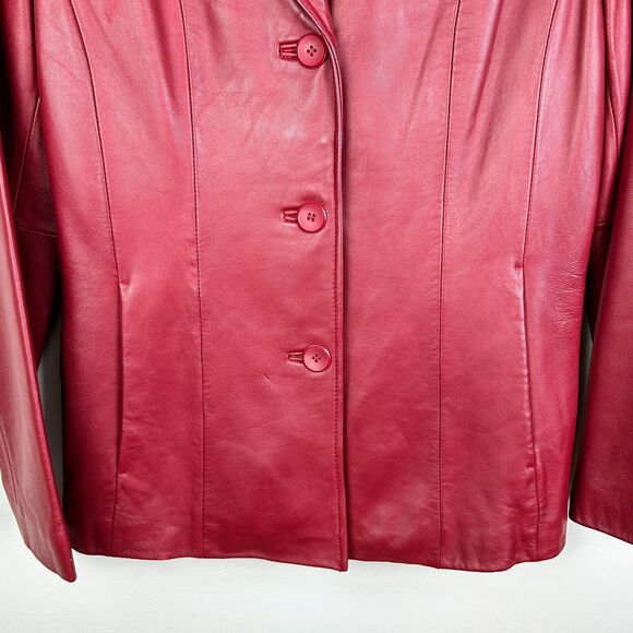 Siena Vintage 90's Red Leather Blazer Button Front Collared Lined Jacket Retro 4 - Picture 3 of 16